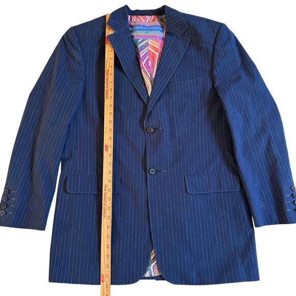 Robert Graham Navy Blue Pinstripe Mens Blazer Size Large EUC Sport Coat Preppy - Picture 13 of 13